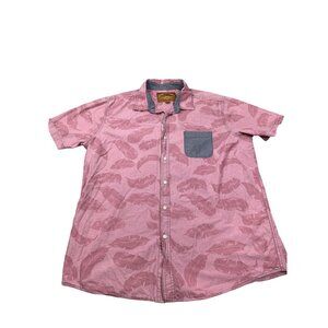 Red Camel Men's XXL Pink Leaf Print Tropical Floral Button-Down Polo Shirt